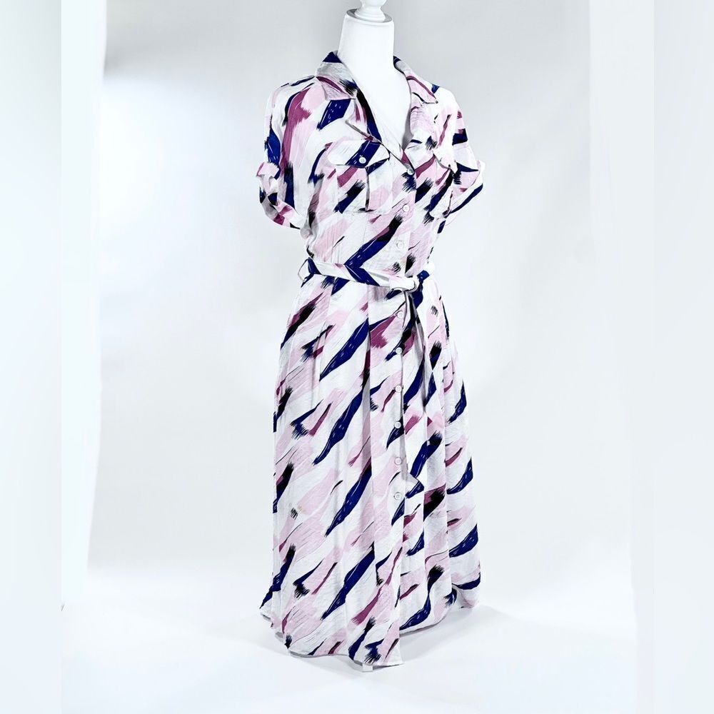 frnch paris brush print button down dress XS